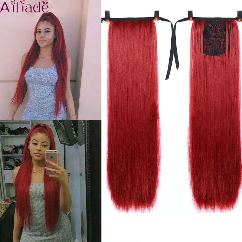 

AILIADE Afro Fake Hair Bun Red Straight Drawstring Ponytail Wig False Hairpiece Ponytail Synthetic Clip in Hair Extensions 22