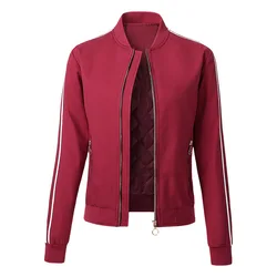 Jaqueta feminina de manga comprida jaqueta feminina outono e inverno cor sólida solta jaqueta uniforme de beisebol com zíper casaco de algodão