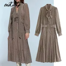 Английский стиль винтаж зажим для бумаги пояса с принтом вечерние миди платье za для женщин vestidos de fiesta de noche vestidos Блейзер Топ