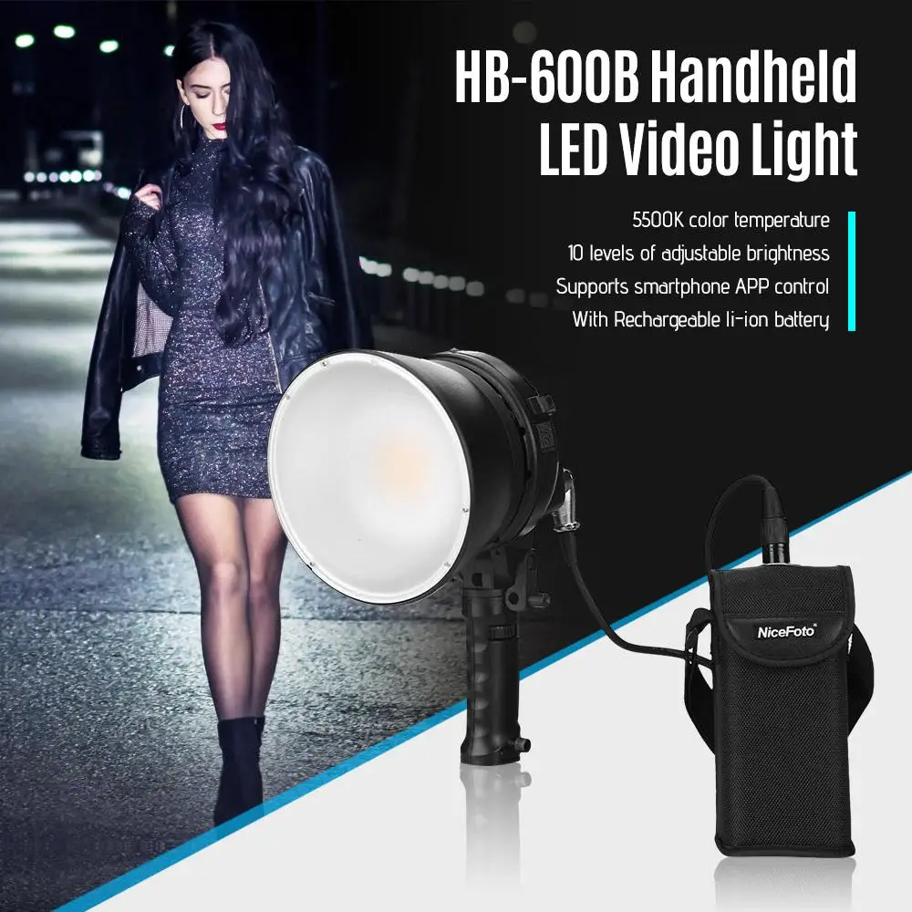 

NiceFoto HB-600B Handheld LED Video Light Photography Fill-in Lamp 5500K Adjustable Brightness 60W APP Remote Control