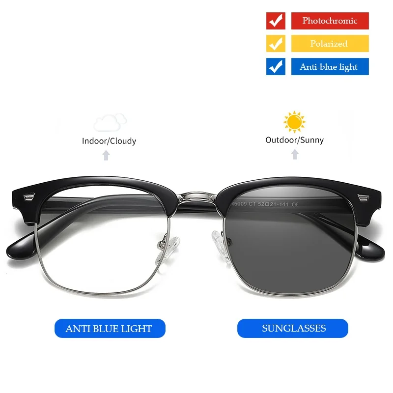 

2-in-1 Photochromic Sunglasses Men Blue Light Blocking Glasses for Women TR90 Frame Computer Gaming Eyewear