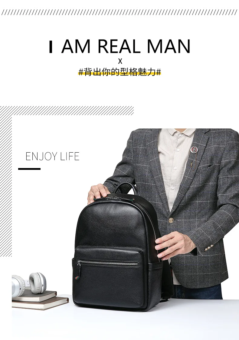 Мужские рюкзаки из натуральной коровьей кожи, рюкзак для студента, роскошный бренд, большая сумка для ноутбука, 14 дюймов