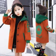 Одежда для девочек г. Модное нарядное пальто, зимняя утепленная куртка для девочек, детская шерстяная одежда, длинное пальто с мехом для леди От 4 до 14 лет