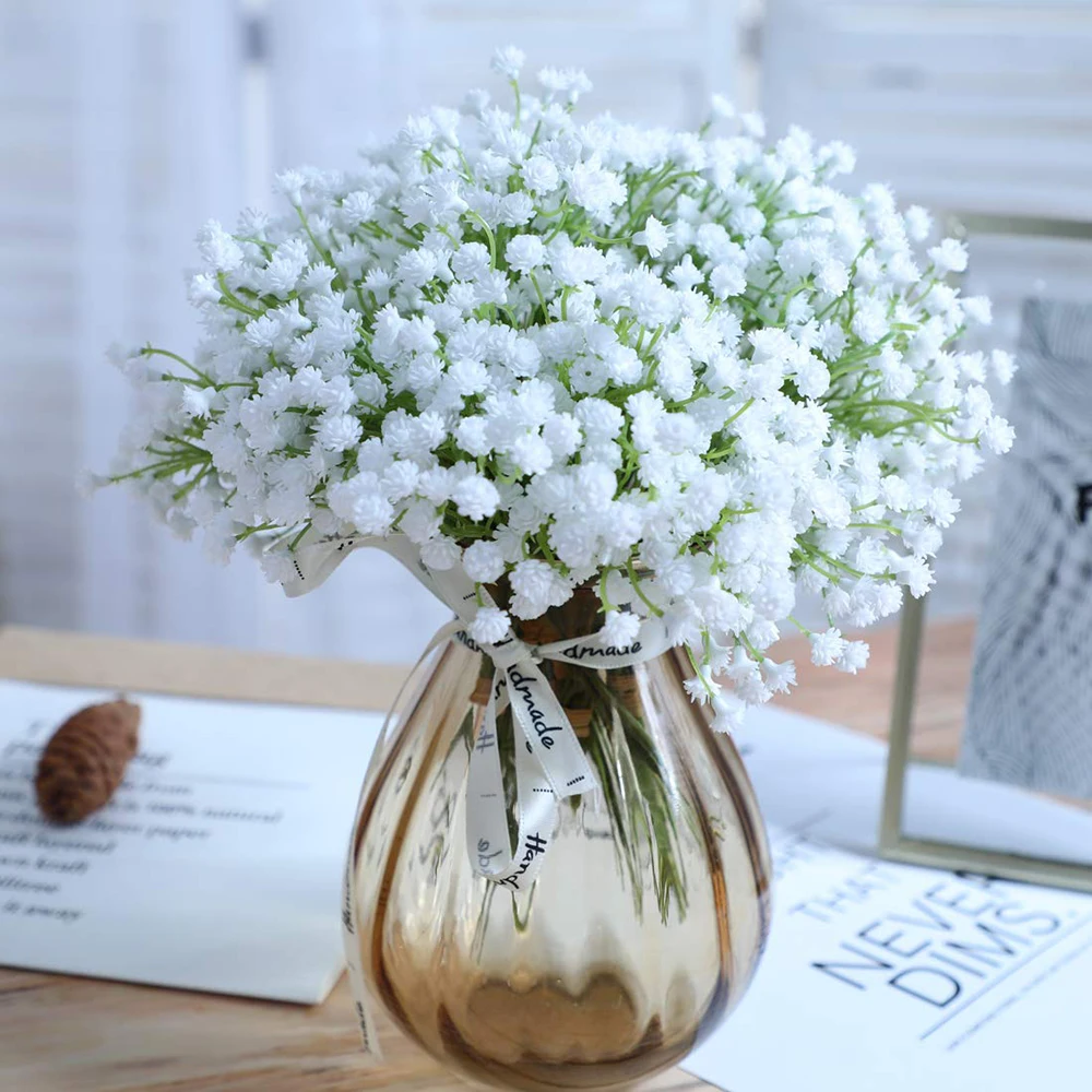 white baby's breath artificial flowers real touch fake gypsophila faux  plants for wedding flower bouquet diy floral arrangement