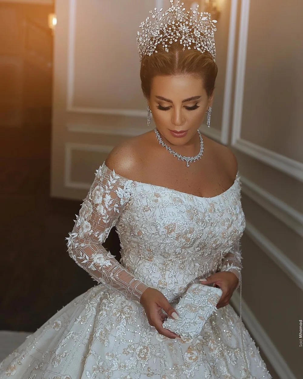 Vestidos De Novia элегантное бальное платье с вырезом лодочкой, свадебное платье принцессы, Роскошные свадебные платья с бисером и длинным рукавом