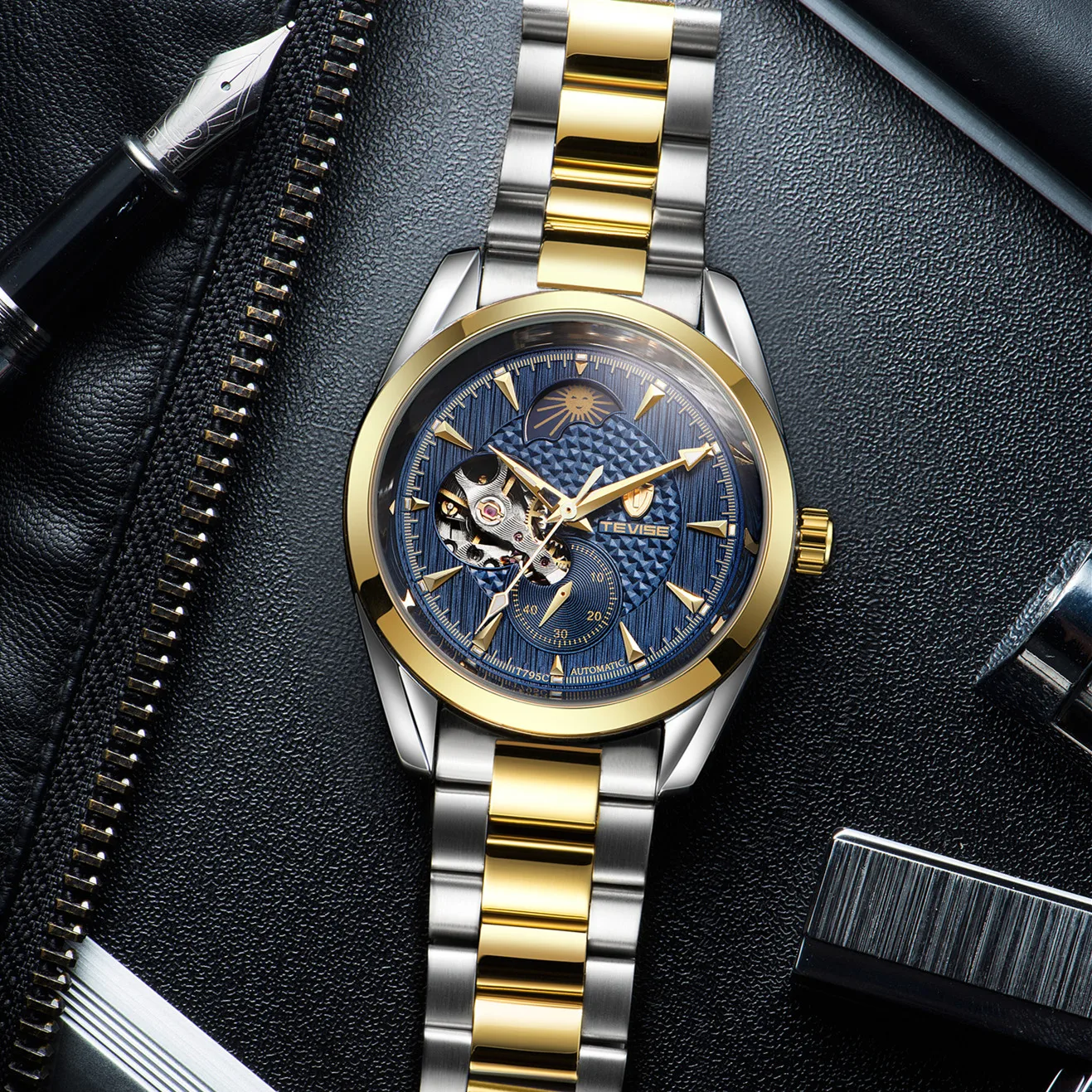 TEVISE мужские часы Tourbillon Moon Phase Роскошные бизнес нержавеющая сталь Лидирующий бренд механические наручные часы автоматические часы relojes