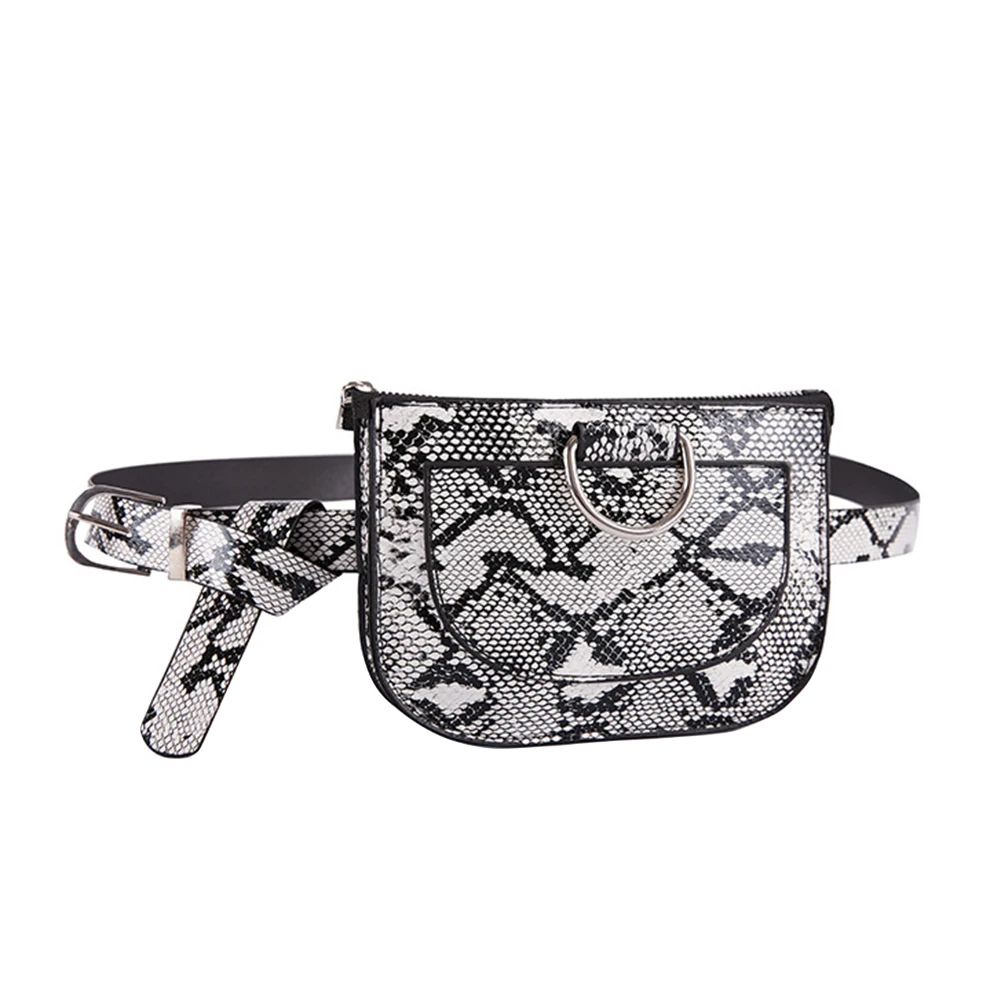 Women Snake Skin Print Zipper Faux Leather Belt Chest Bag