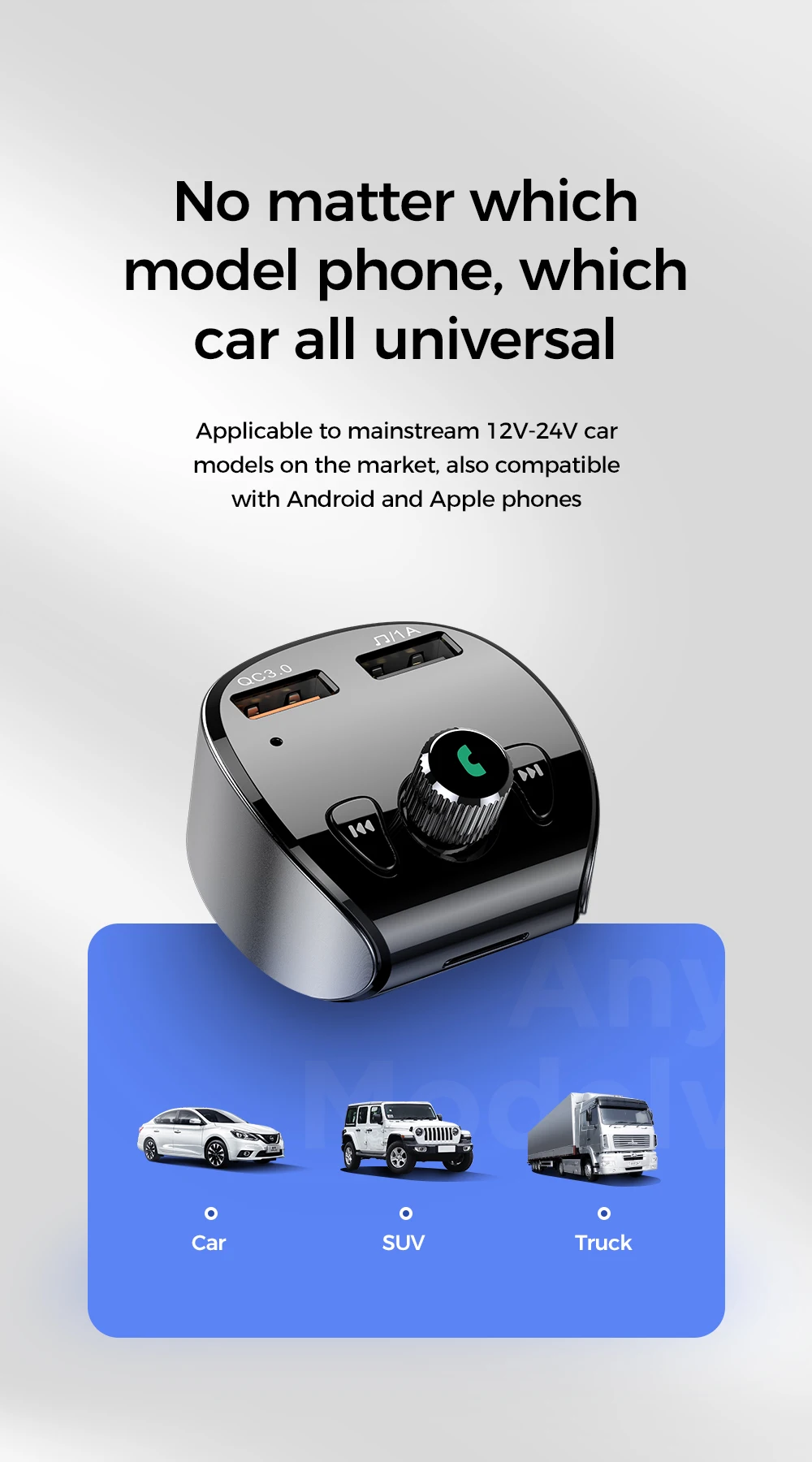 JINSERTA Автомобильный MP3 музыкальный плеер Bluetooth 5,0 Handsfree Dual USB Quick Charge 3,0 Автомобильное зарядное устройство с поддержкой u-диска TF карты без потерь Musi