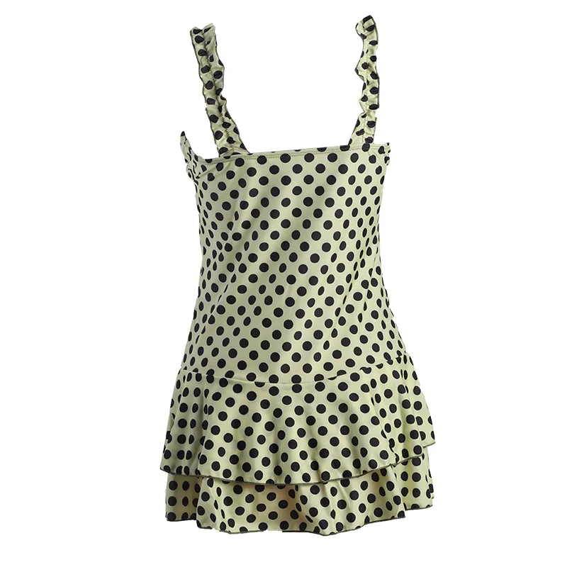 

Retro Polka Dot Bow Split Dress Students Conservative qing xin wen quan Two-Piece Set Women's Swimwear