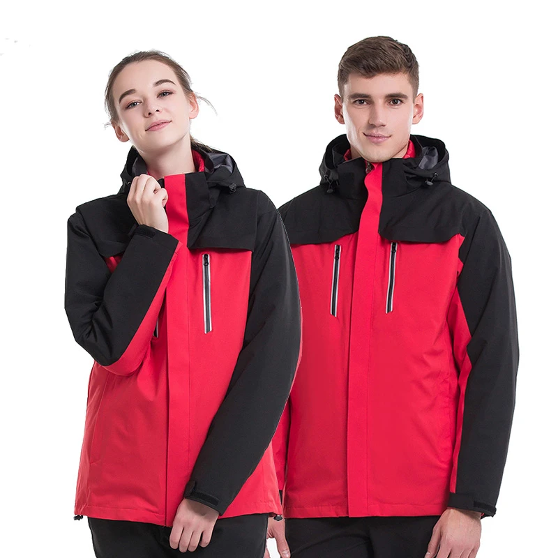 Red Fleece Liner Ветрозащитная теплая водонепроницаемая куртка 3 в 1 для мужчин и женщин, походная Лыжная одежда для рыбалки, Зимняя Толстая флисовая куртка-пуховик, съемная - Цвет: Red Fleece Liner
