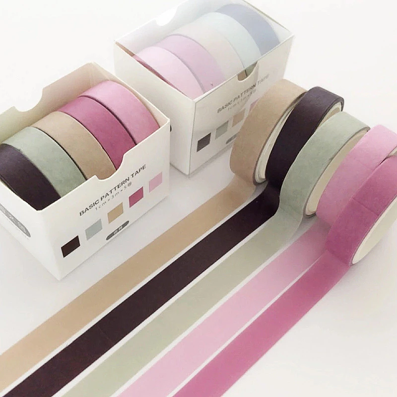 

5 pcs/pack Striped/Grid/Flowers Basic Solid Color paper Washi Tape Set Adhesive Tape DIY Scrapbooking Sticker Label Masking Tape