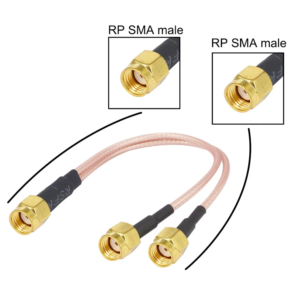 RP-SMA jack male to Y 2x RP-SMA plug female Splitter Combiner pigtail RG174 1F2M