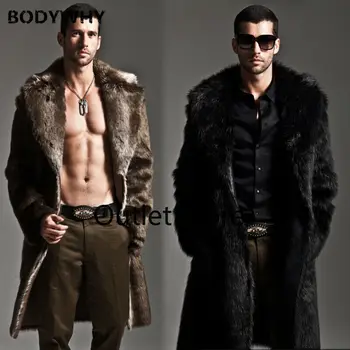 

New Autumn Winter Fashion Warm Coat Men Faux Fur Outwear on One Sides Coat Punk Parka Long Jackets Faux Mink Oversize Overcoats