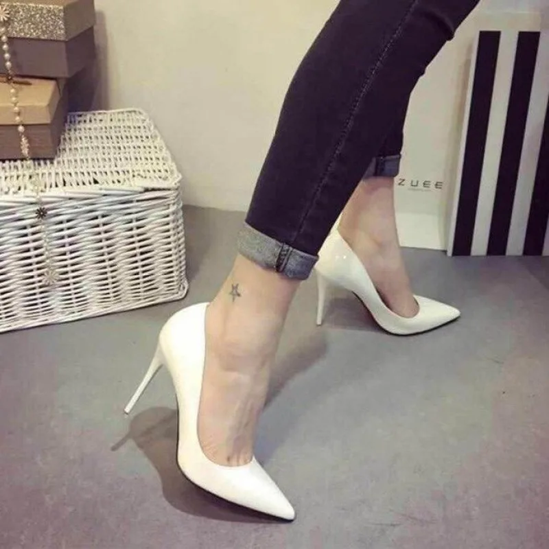 New Pumps Wedding-Shoes Heel Stilettos Tacones Pointed-Toe Office Woman Patent Ladies Drop-Ship J9jQmBZny