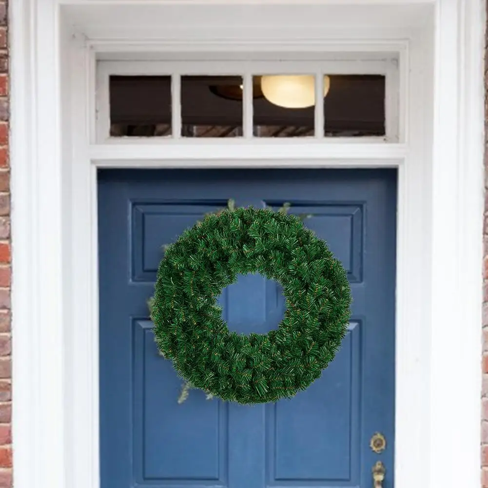 40cm Handmade DIY Christmas Wreath Encryption Green Plastic Simulation PVC Pendant Custom Christmas Decorations
