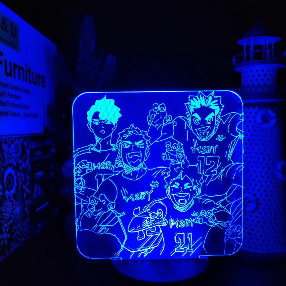 Haikyuu Anime LED Lamp MSBY TEAM Night Light Hinata Miya Sakusa Bokuto Lampara De Noche Dormitorio Bedroom Decoration Home Decor
