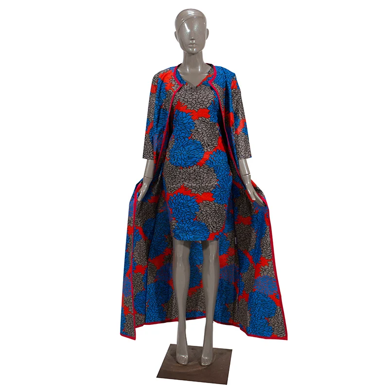 Осенние африканские комплекты юбок для Женщин Дашики х-длинное пальто и юбка африканская одежда Базен размера плюс женские комплекты WY3400