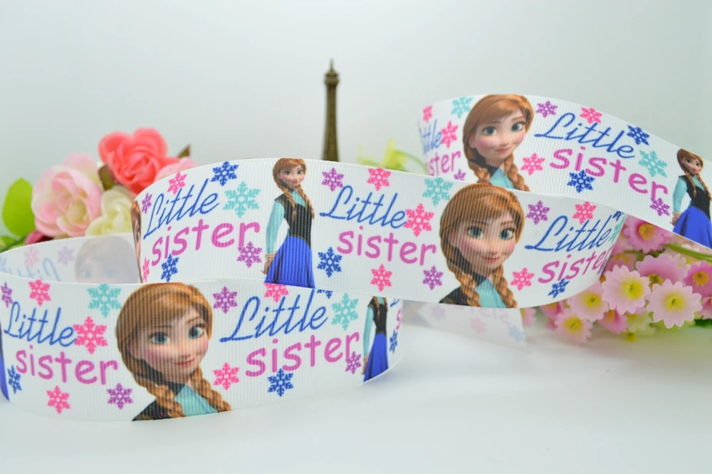 1," 38 мм Elsa little sisters печатная корсажная лента бант для волос DIY материалы для одежды ручной работы 50 ярдов