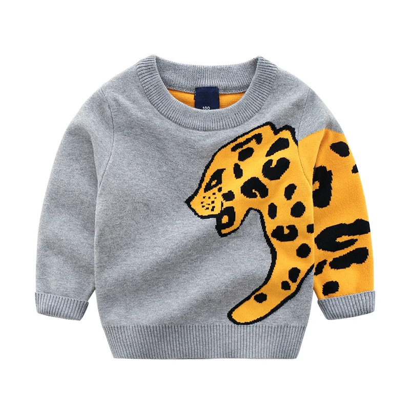 Вязаный свитер для маленьких мальчиков, повседневные теплые хлопковые Свитера С Рисунком Слона для мальчиков, Пуловеры на осень и зиму, толстый свитер