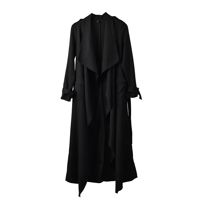 

LANMRE Tide New Fashion Loose Casual Big Laple Long Type Cardigan Windbreaker Female's Black Coat YE21211