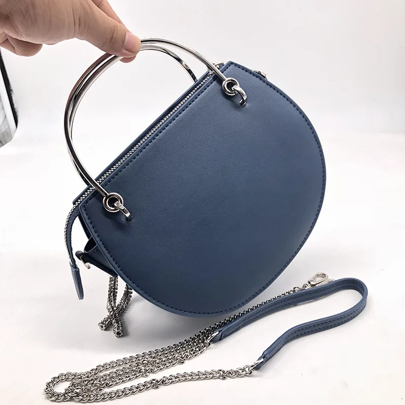 

2018 New Style Small round Bag WOMEN'S Fashion Handbag Metal Tassels Chain Crossbody Bag Hand Saddle Bag Fashion