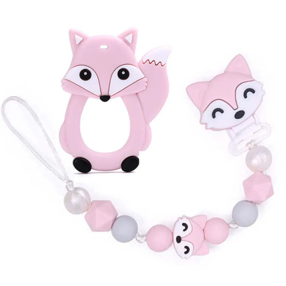 

NEW DIY Silicone Baby Pacifier Clip Pacifier Chain for Baby Teething Soother Chew Toy Dummy Clips Fox Silicone Teethers