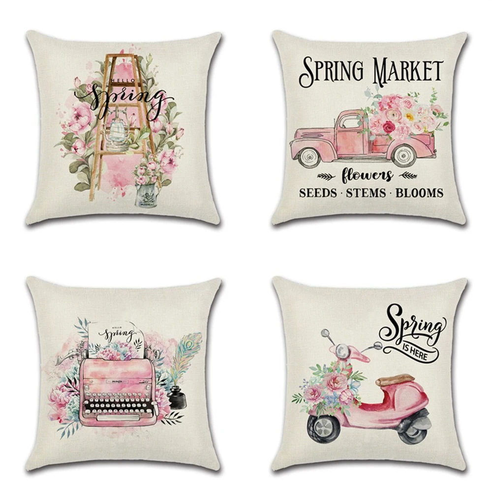 Decoration Pillow-Cover Pink Nordic-Room Home Couch Sofa Throw Truck Print Cute Car