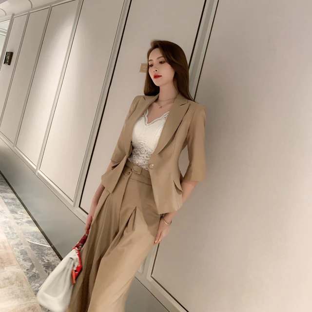 New Arrival Comfortable Personality Formal Pant Suits Single Button Blazer  And Loose Pants Solid Work Style Cute Pant Suits - Pant Suits - AliExpress