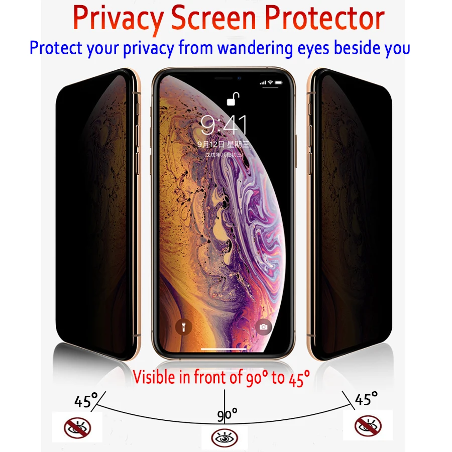 Пленка для защиты конфиденциальности закаленное стекло iPhone X XR XS Max Защита экрана