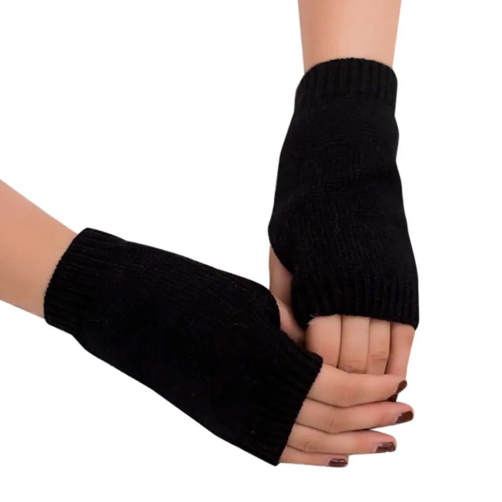 Для женщин трикотажный вязаный руки теплые, без пальцев Зимние перчатки мягкие теплые варежки - Цвет: C