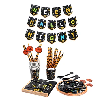 

Spoons Plates Printed Holiday Kitchen Multifunction Party Supplies Festival Paper Disposable Dinnerware Set For Halloween Forks