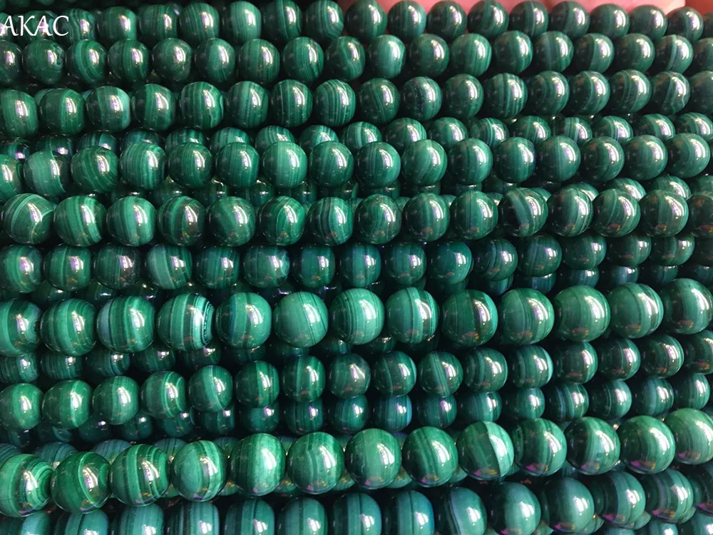 AKAC Genuine green malachite loose beads 6mm 8mm 1strand/set semi precious gemstone wholesale