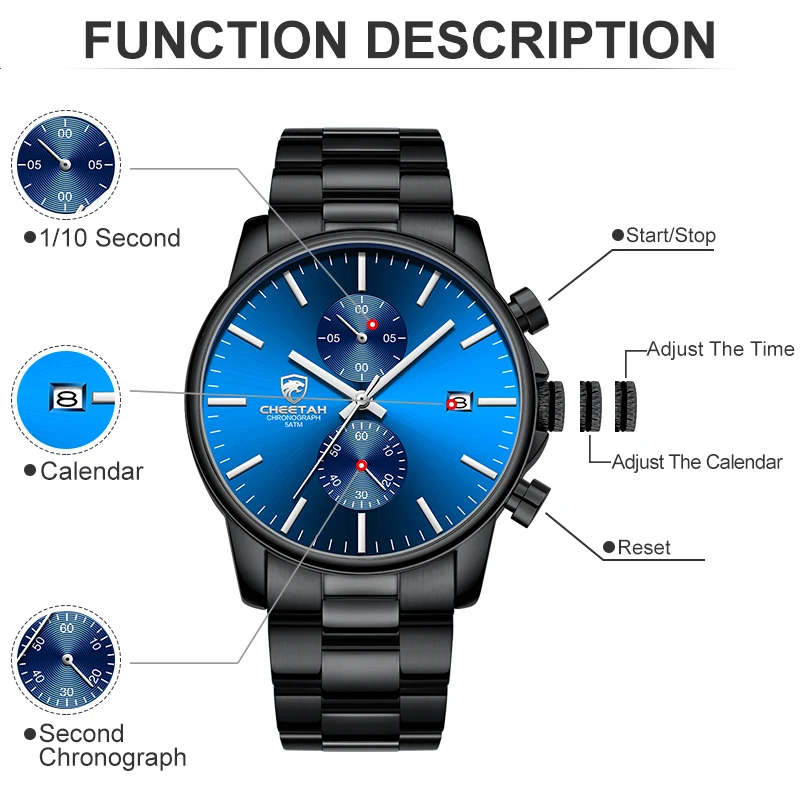 CHEETAH Men Watch Top Brand Fashion Sport Mens Watches Waterproof Business Quartz Male Clock Man Stainless Steel Wristwatches 3