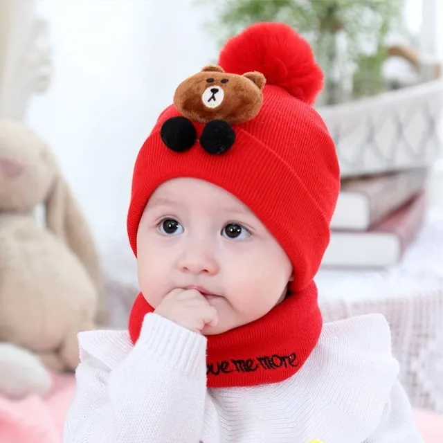 Cap Scarf Комплект из 2 предметов Детский набор из шапки и шарфа с рисунком кошки медведя теплые вязаные свитера для девочек зимняя шапка Кепки мама детские шляпы кепки для девочек, мальчиков вязаная крючком для девочек, для мальчиков шапочки; сезон осень - Цвет: Cap Scarf