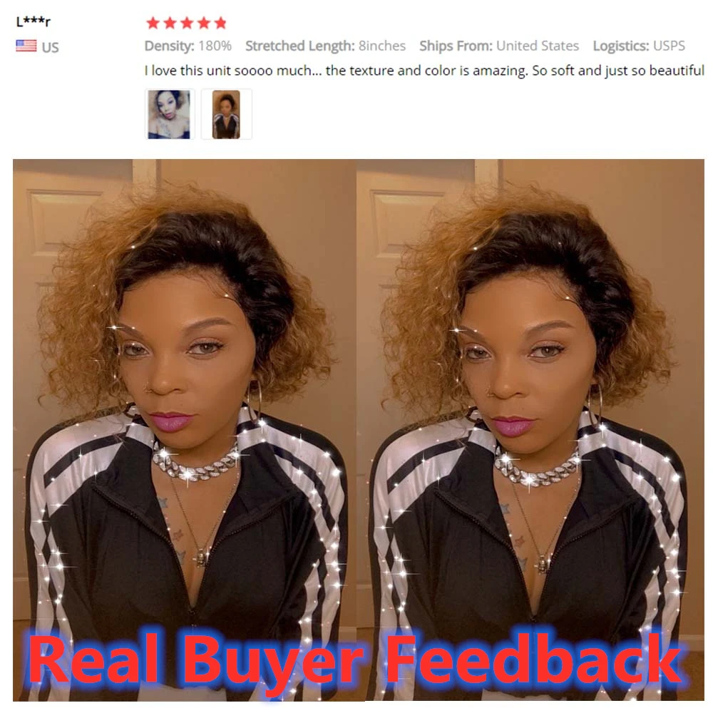 Colored Human Hair Wigs For Black Women Pixie Wig Human Hair T Part 1b/27 Blonde Lace Front Wig Colored Curly Bob Remy Wigs 130%