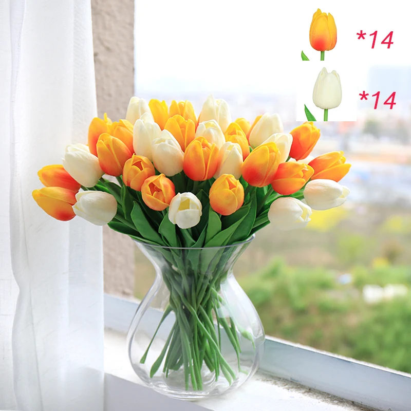 SMTYJX025 28 шт. тюльпан Флорес Искусственные цветы латекс Tulipany красота навсегда Свадебный Роскошный домашний декор осень украшения подарок на день Святого Валентина - Цвет: SMTYJX025