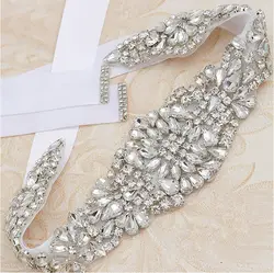 MissRDress кристалл пояс невесты ручной работы, со стразами свадебные пояса Серебряный Diamond Sash для Свадебные аксессуары JK830