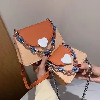 

Contrast color Mini Tote bag 2020 New High-quality PU Leather Women's Designer Handbag Chain Shoulder Messenger Bag Purses