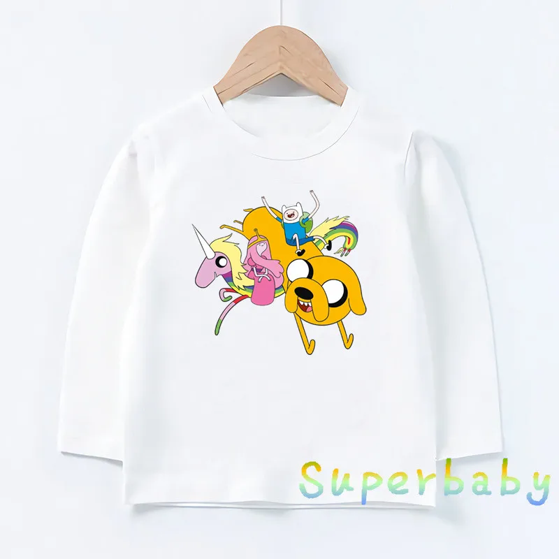 Детская футболка с изображением Финна из Adventure Time and Jake, Забавные топы с рисунком для маленьких мальчиков и девочек, Детская футболка с длинными рукавами, LKP5200