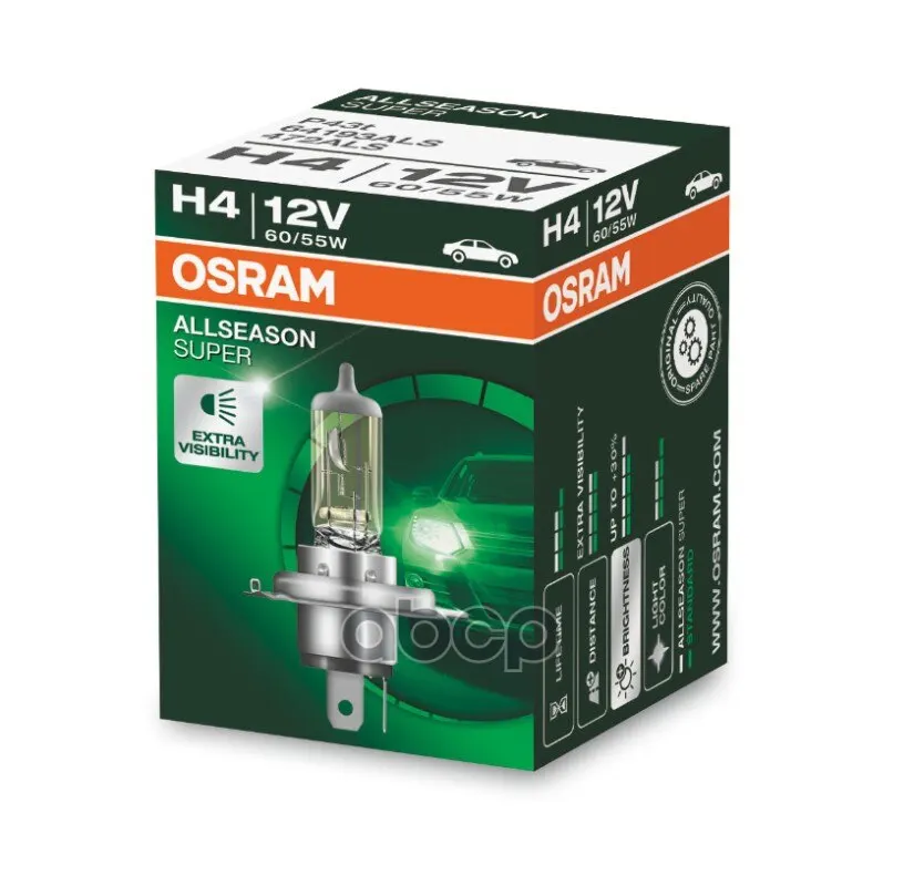 Лампа Г/С H4 (60/55w) P43t-38 All Season 12v 64193als 4050300435978 Osram арт. 64193ALS | Автомобили и мотоциклы