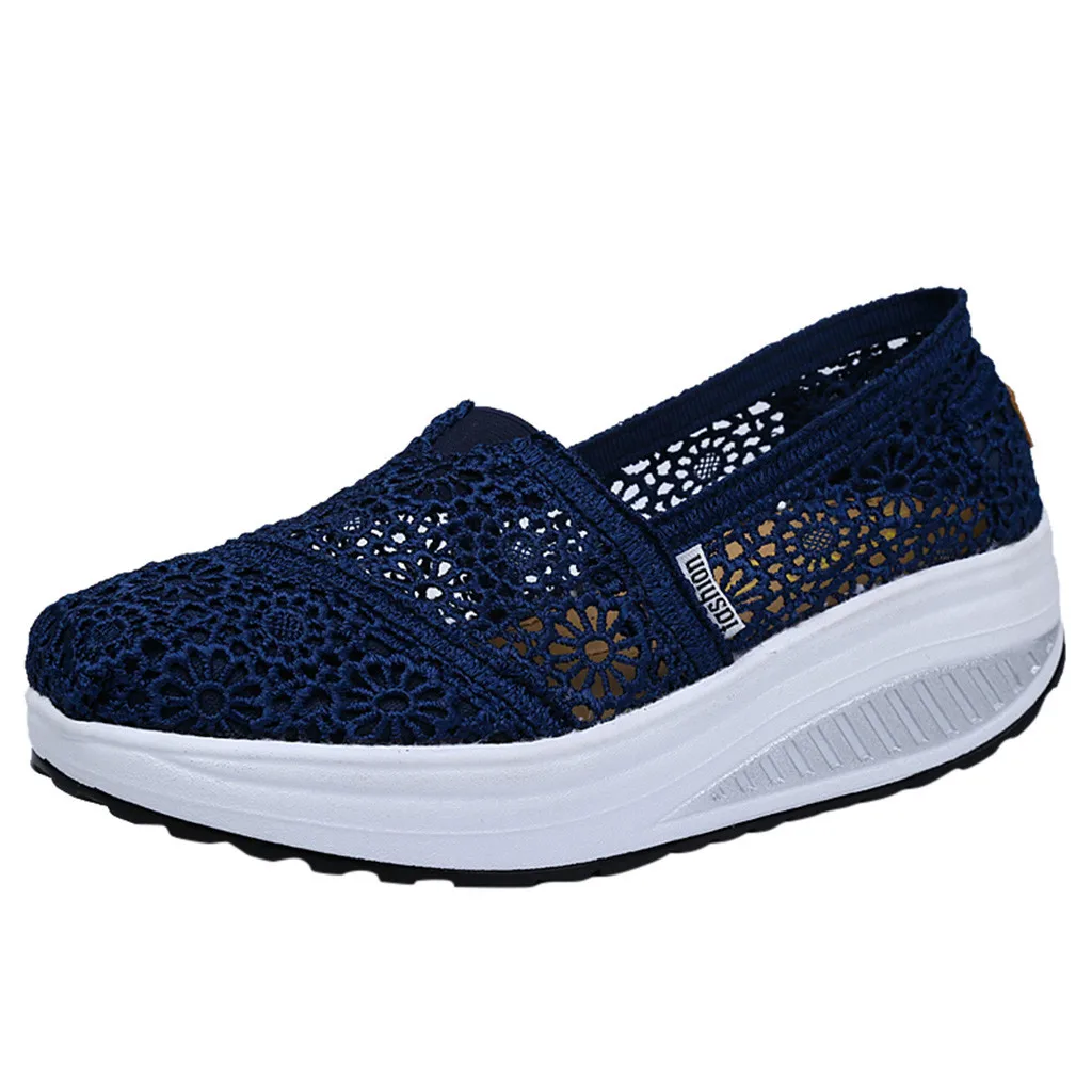 platform shoes women sneakers spring autumn new Lace Wedges Sports Running Sneakers women sport shoes breathable#G3 - Цвет: Синий
