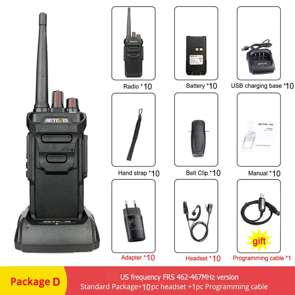 10 шт. RETEVIS RT48/RT648 рация IP67 Водонепроницаемый PMR радио PMR446/FRS VOX 2 Way Радио отель/Ресторан радио Comunicador - Цвет: Package D