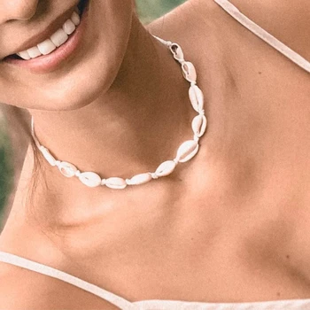 

Bohemian Beach Shell Choker Necklaces For Women Charm Simple Beaded Shell Chain Necklace Boho Jewelry Collier Femme