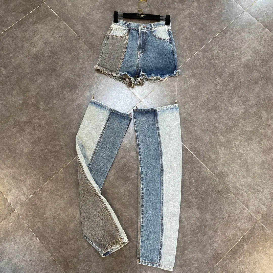 

Harajuku Style Jeans for Women 2020 Autumn Cool Color Matching Fishing Line Stitching Hollow Out High Street Jeans Jean Pants