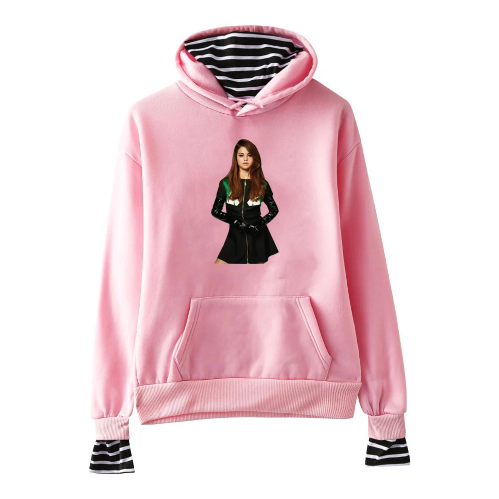 Selena Gomez поддельные две части для женщин Толстовка Harajuku Femme Hopster топы Модные зимние толстовки для девочек Белый Розовый Черный одежда
