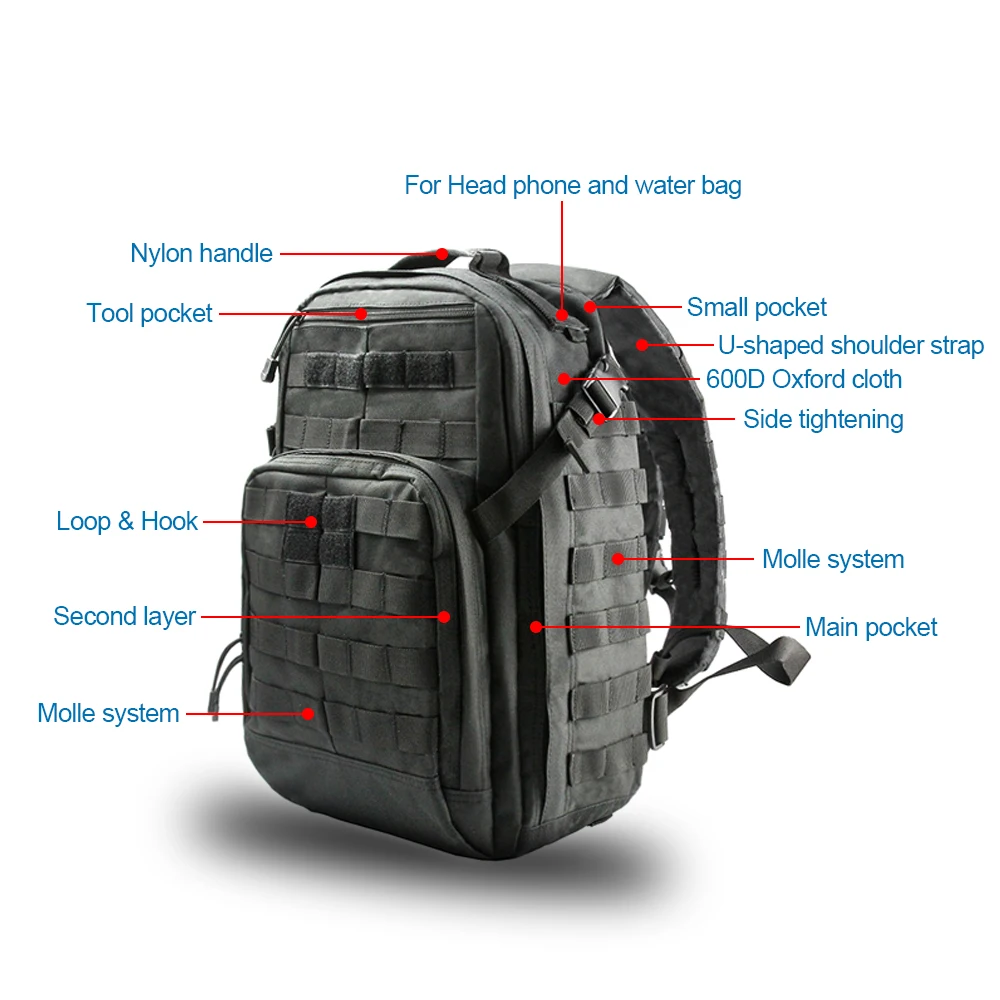 Skup AIRSOFTPEAK Tactical plecak do wspinaczki Molle torba wojskowa 24L Nylon na zewnątrz torby sportowe podróży Camping piesze wycieczki plecak myśliwski 5.11 kopia