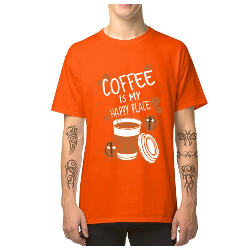 Geek Coffee_is_my_happy_place_drink_t-shirts_2511 T-Shirt for Men Family Summer Fall O Neck 100% Cotton T-Shirt Tops T Shirt Coffee_is_my_happy_place_drink_t-shirts_2511 orange