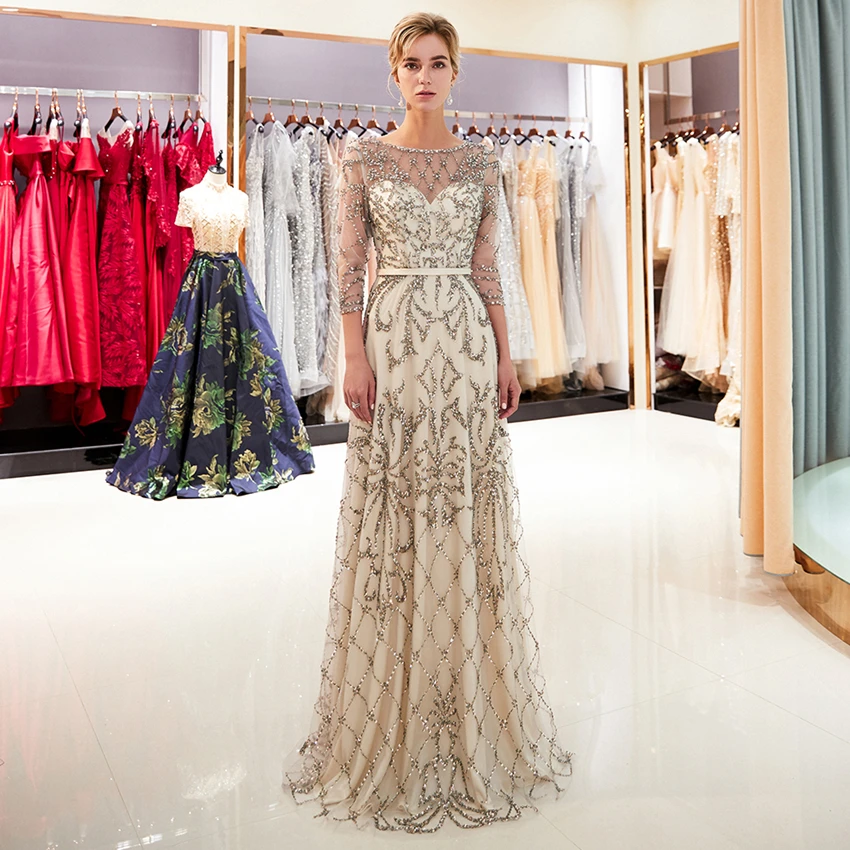 Vestido de festa новые модные длинные вечерние платья Реальные фотографии халат De Soiree Longue CPS1180 - Цвет: Champagne Gray