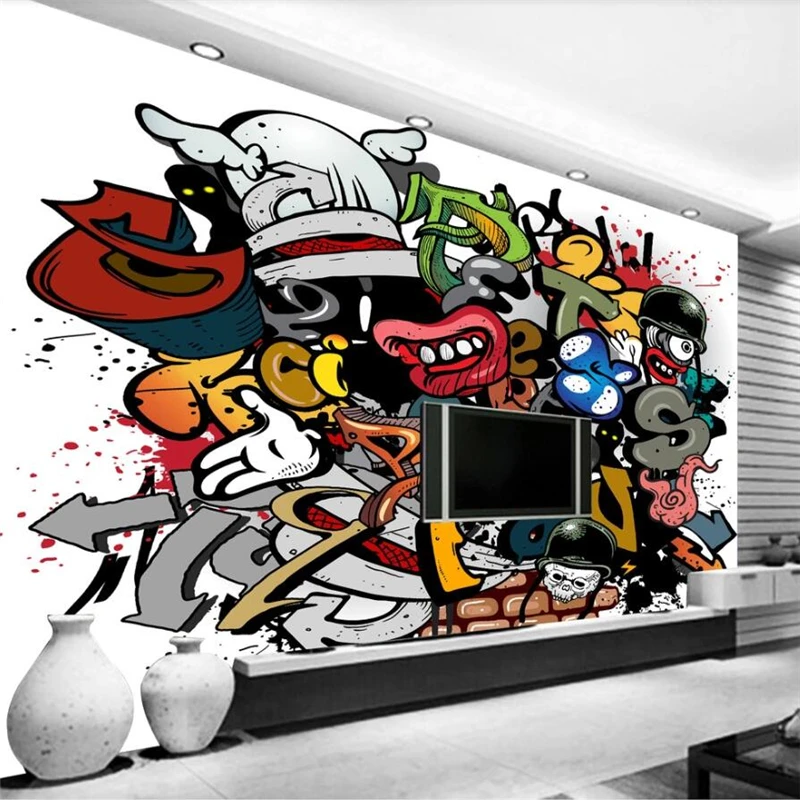 

wellyu Customized large murals fashion home decoration colorful cartoon graffiti bar KTV tooling wallpaper papel de parede