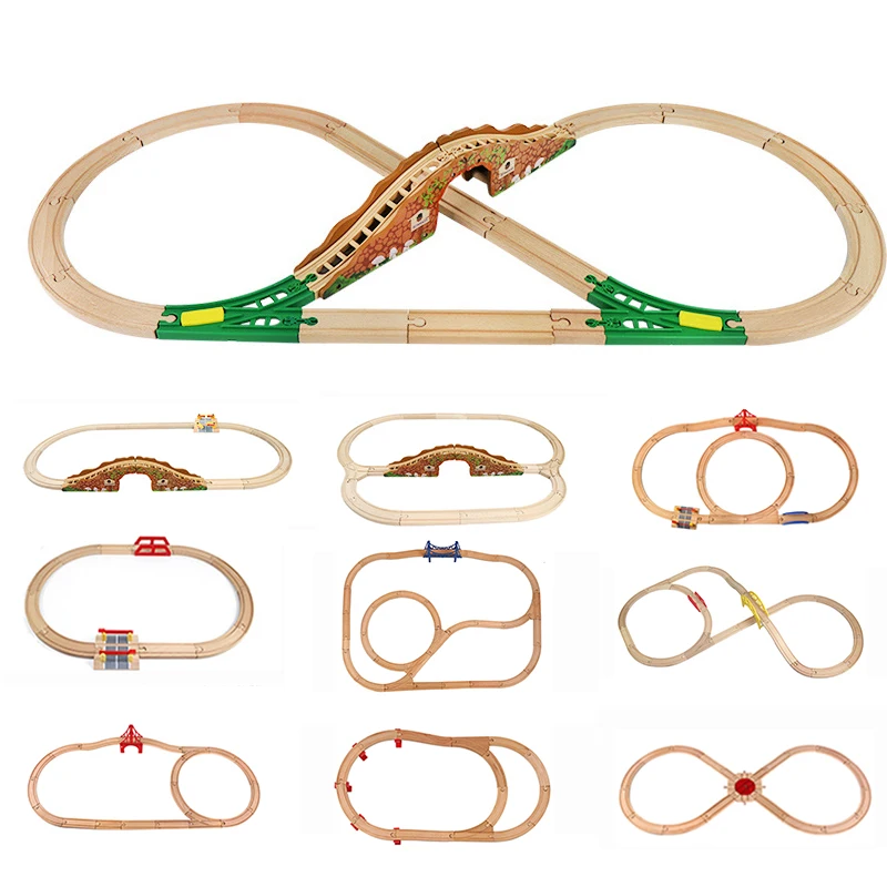 

Wooden Trains Spliced Track set Scene Railway Rail Bridge Suit Fit Wooden Toy Train Diecast Wood Toys For Kids Toy Gift New
